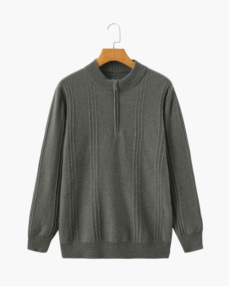 Suéter 100% Cashmere Canelado com Meio Zíper