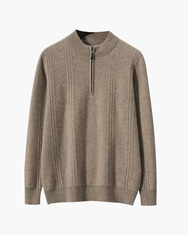 Suéter 100% Cashmere Canelado com Meio Zíper