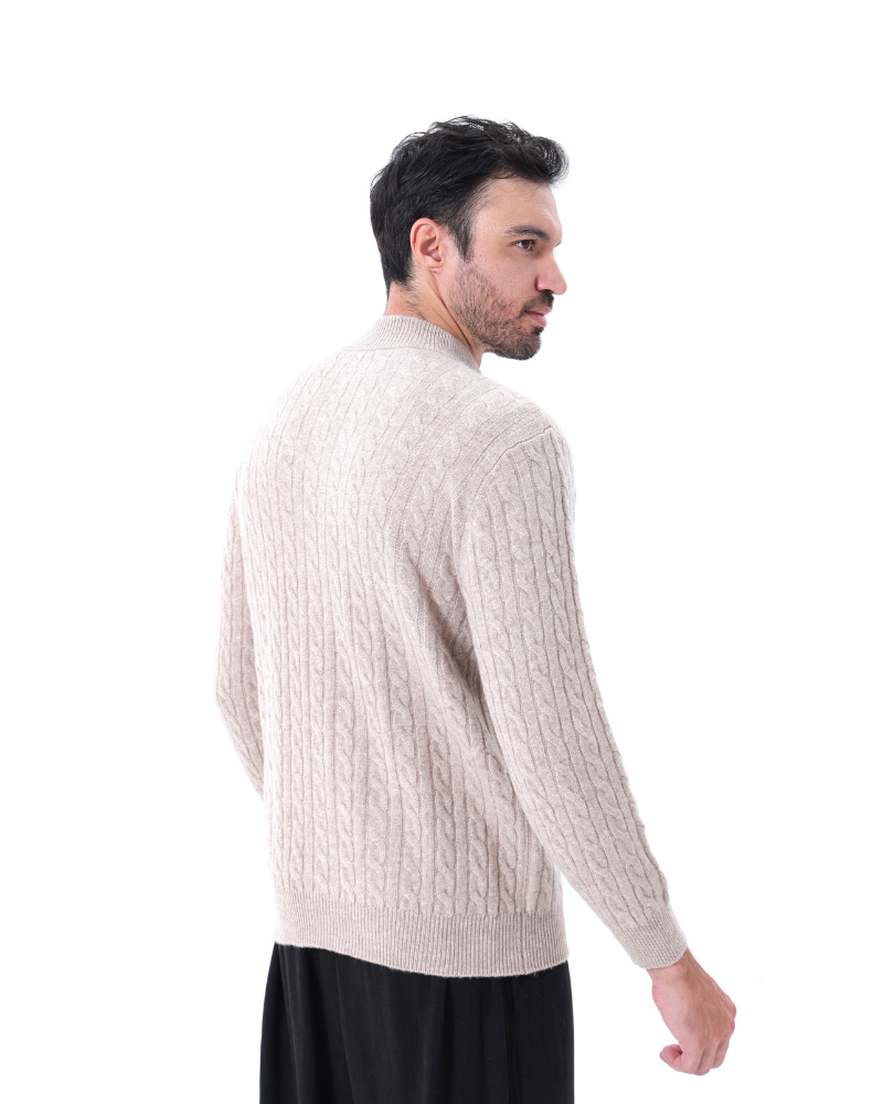 Suéter Trançado 100% Cashmere com Meio Zíper