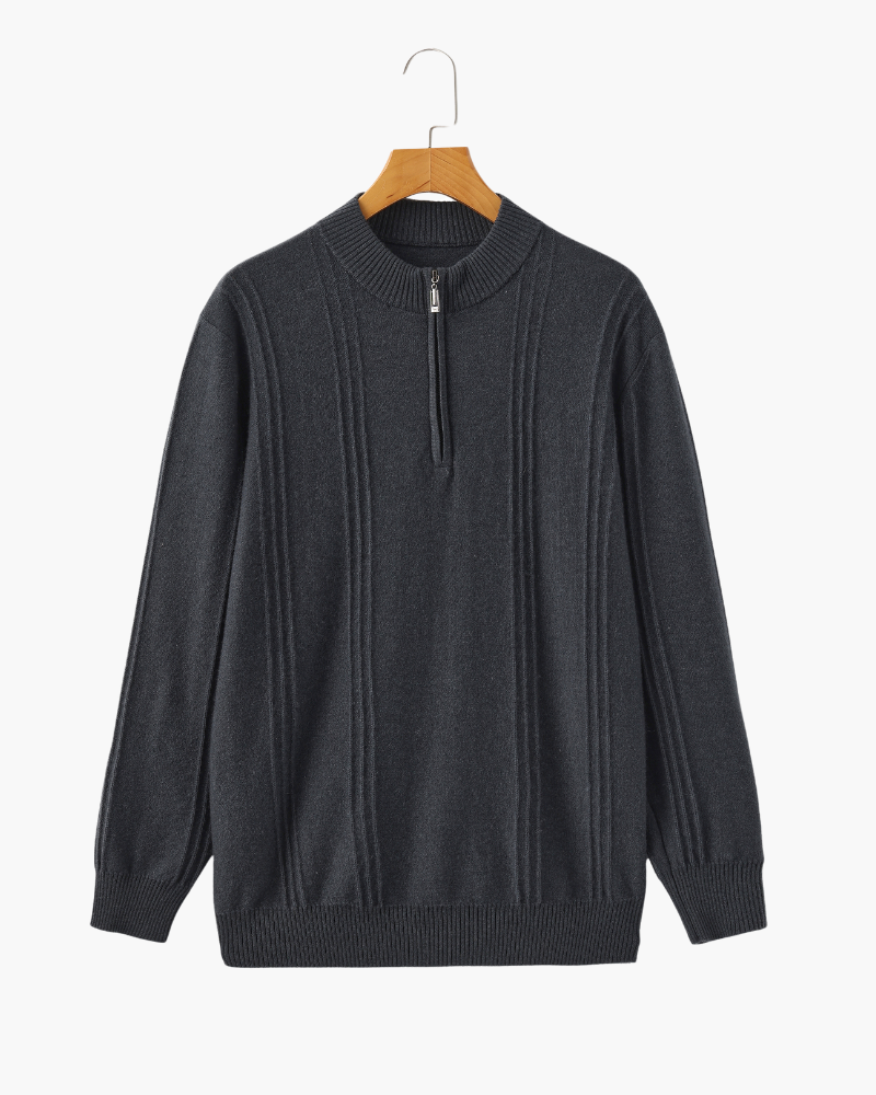 Suéter 100% Cashmere Canelado com Meio Zíper