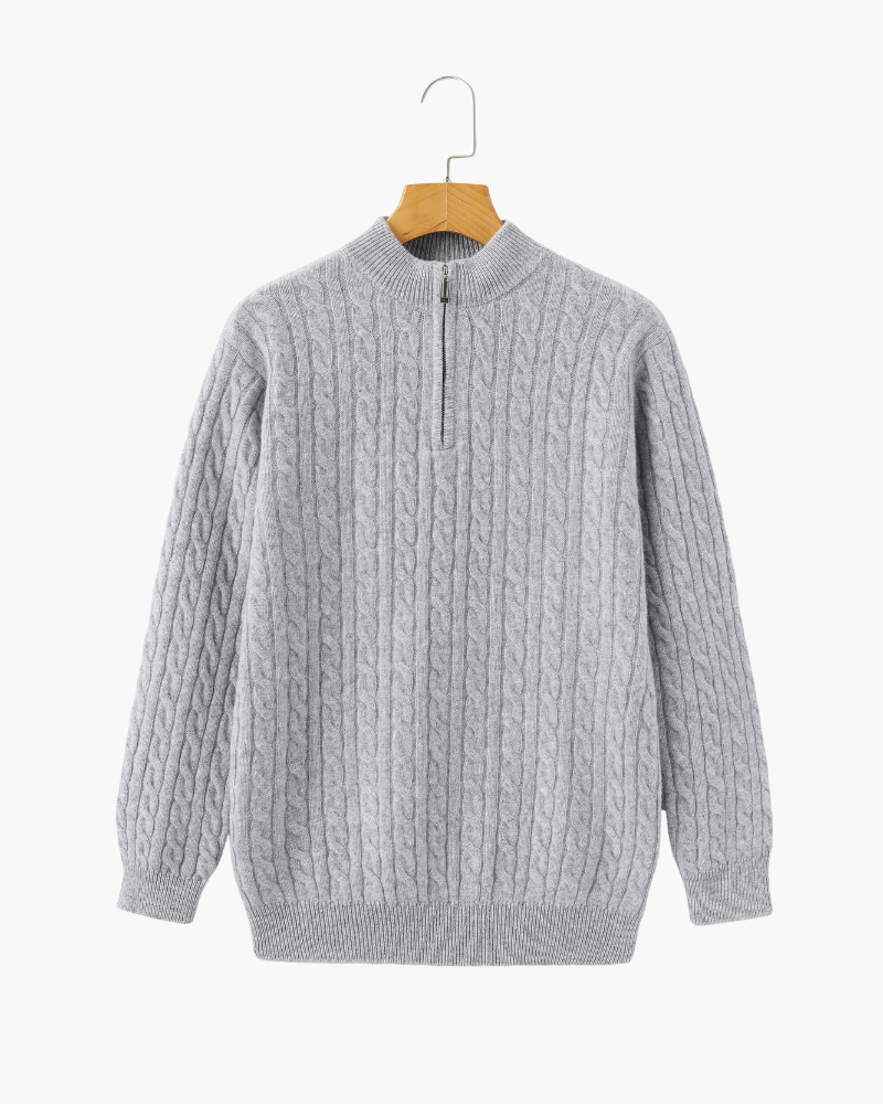 Suéter Trançado 100% Cashmere com Meio Zíper