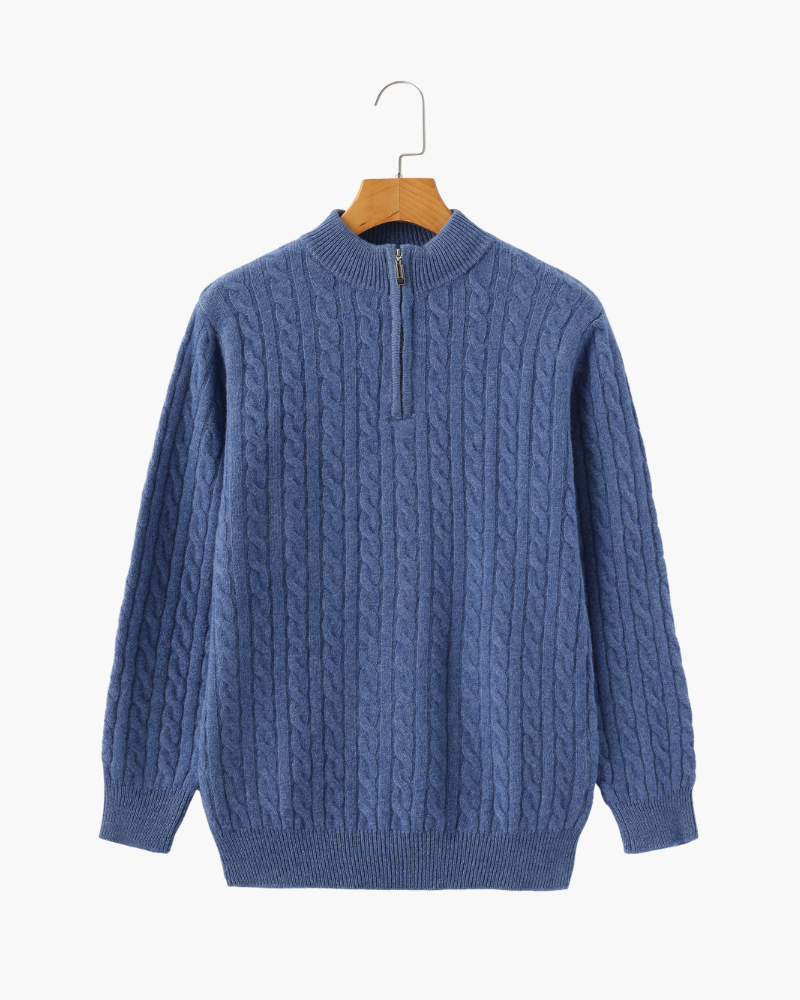 Suéter Trançado 100% Cashmere com Meio Zíper