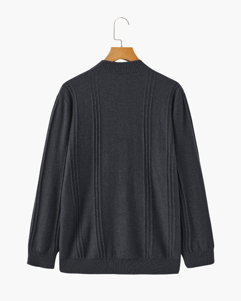 Suéter 100% Cashmere Canelado com Meio Zíper