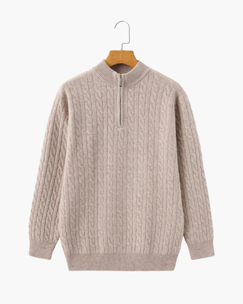 Suéter Trançado 100% Cashmere com Meio Zíper