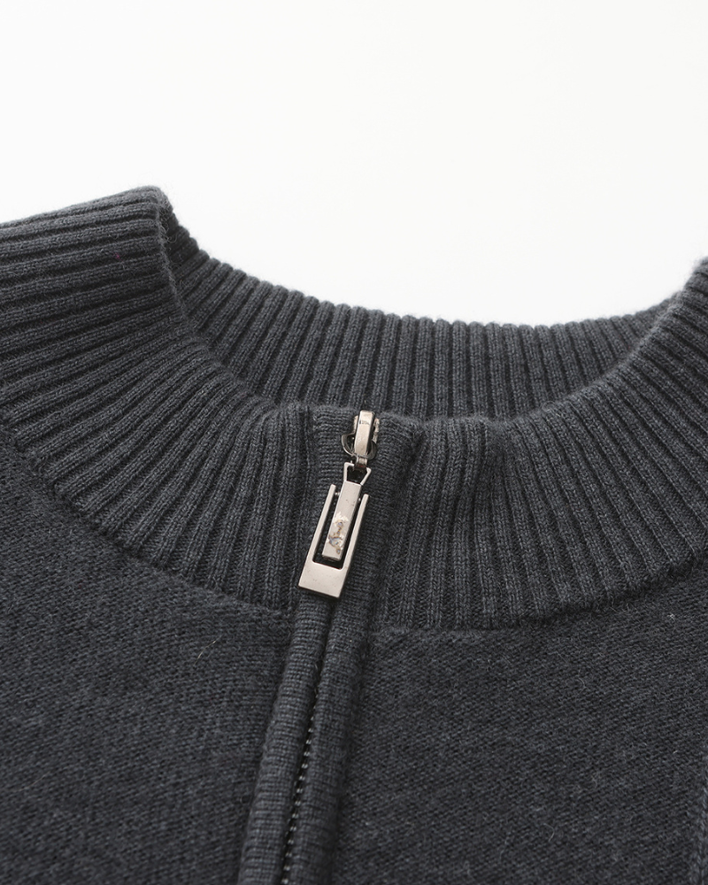 Suéter 100% Cashmere Canelado com Meio Zíper