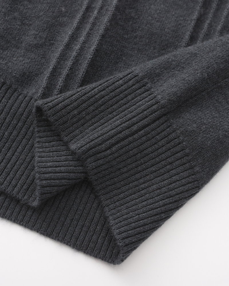 Suéter 100% Cashmere Canelado com Meio Zíper