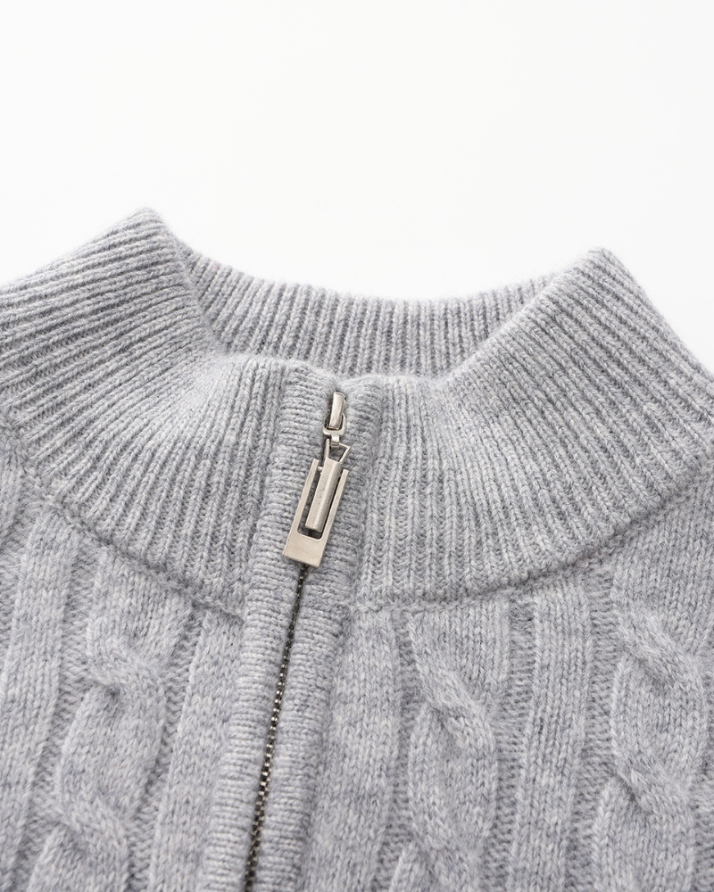 Suéter Trançado 100% Cashmere com Meio Zíper