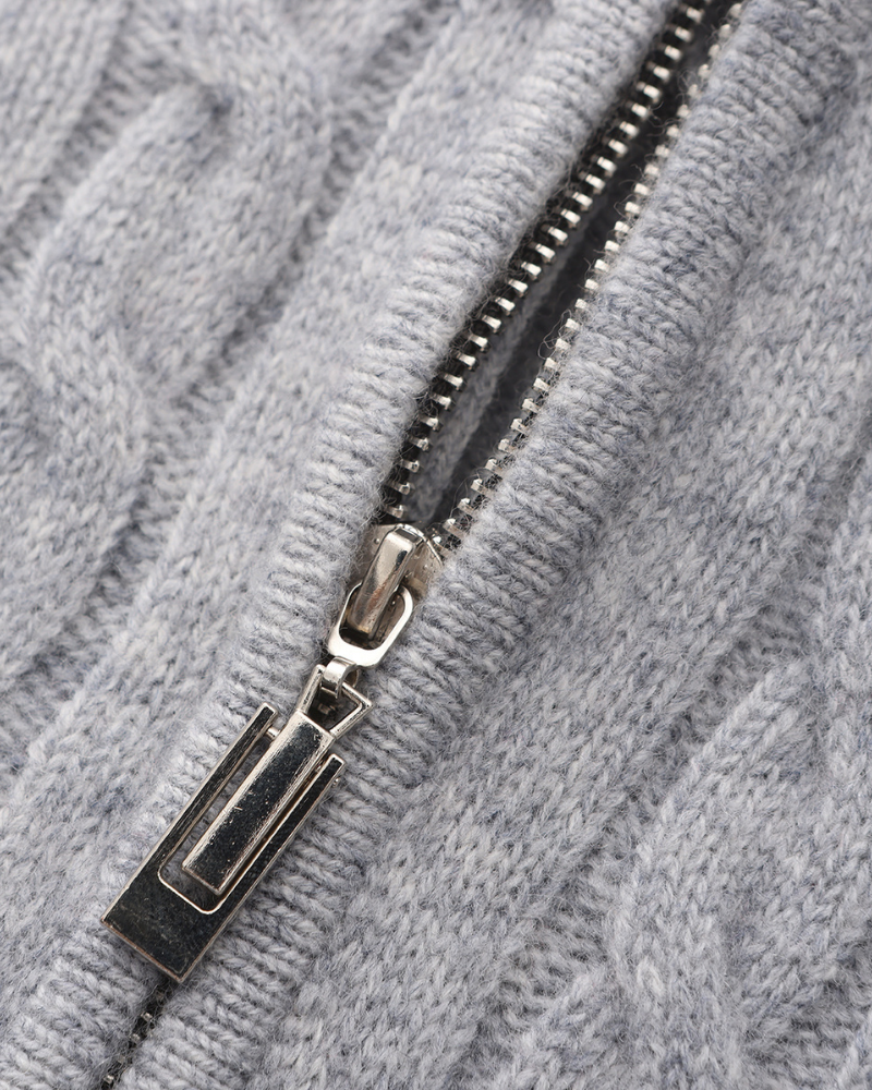 Suéter Trançado 100% Cashmere com Meio Zíper