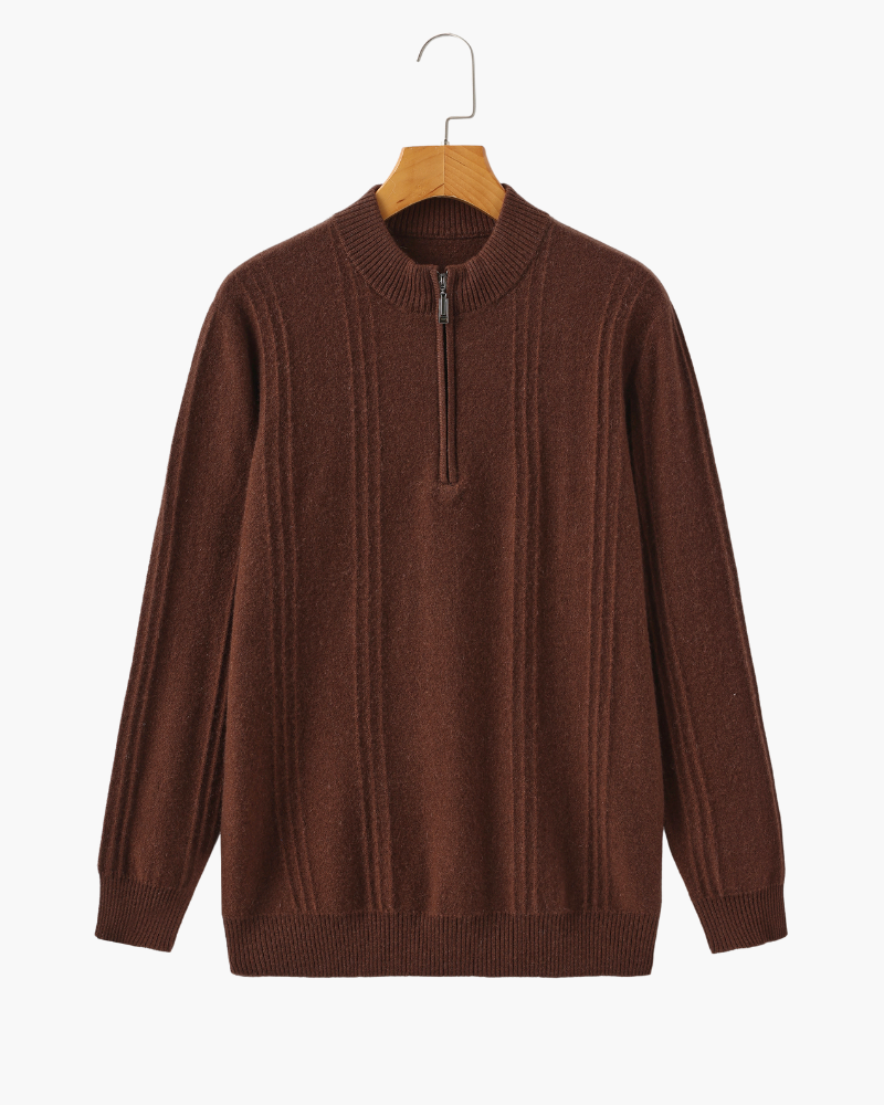 Suéter 100% Cashmere Canelado com Meio Zíper