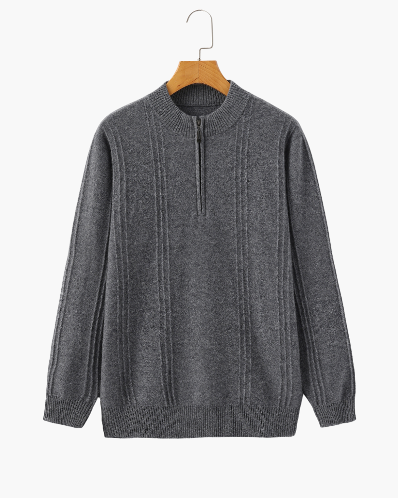 Suéter 100% Cashmere Canelado com Meio Zíper