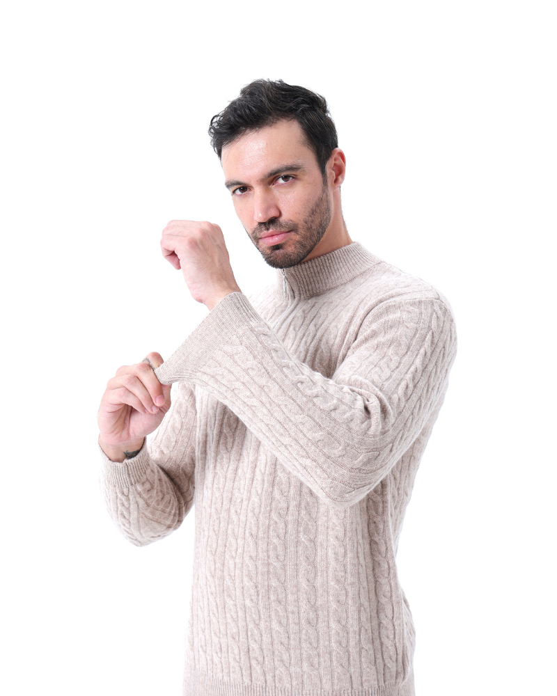 Suéter Trançado 100% Cashmere com Meio Zíper