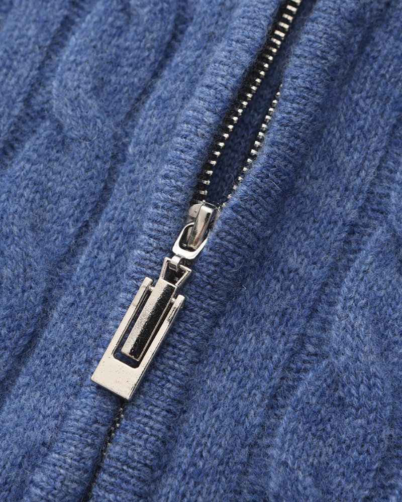 Suéter Trançado 100% Cashmere com Meio Zíper
