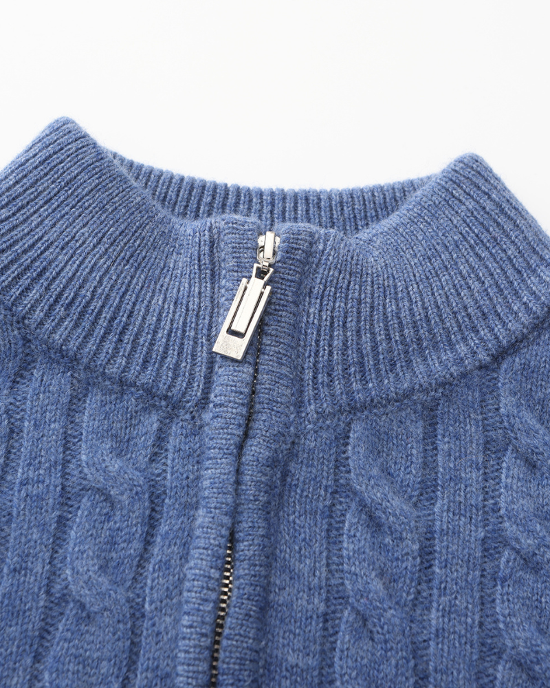 Suéter Trançado 100% Cashmere com Meio Zíper