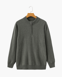 Suéter 100% Cashmere Canelado com Meio Zíper