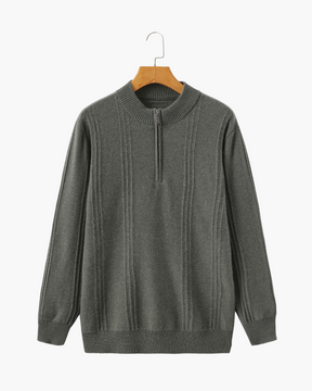 Suéter 100% Cashmere Canelado com Meio Zíper