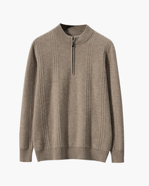 Suéter 100% Cashmere Canelado com Meio Zíper