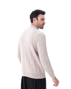 Suéter Trançado 100% Cashmere com Meio Zíper