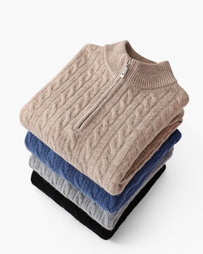 Suéter Trançado 100% Cashmere com Meio Zíper