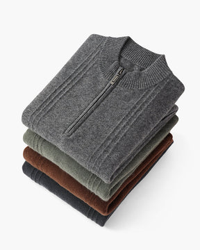 Suéter 100% Cashmere Canelado com Meio Zíper