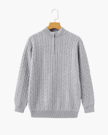 Suéter Trançado 100% Cashmere com Meio Zíper