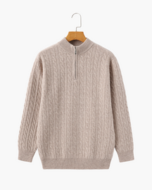 Suéter Trançado 100% Cashmere com Meio Zíper