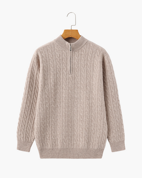 Suéter Trançado 100% Cashmere com Meio Zíper