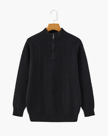 Suéter Trançado 100% Cashmere com Meio Zíper