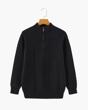 Suéter Trançado 100% Cashmere com Meio Zíper