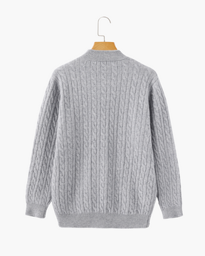 Suéter Trançado 100% Cashmere com Meio Zíper