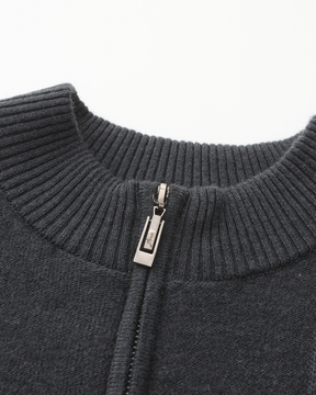 Suéter 100% Cashmere Canelado com Meio Zíper