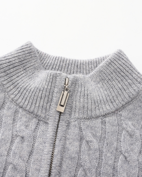 Suéter Trançado 100% Cashmere com Meio Zíper