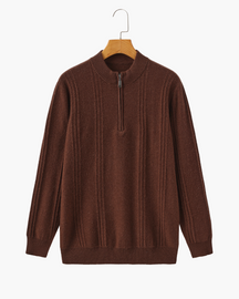 Suéter 100% Cashmere Canelado com Meio Zíper