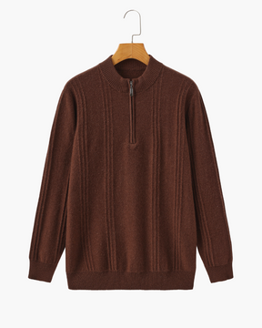 Suéter 100% Cashmere Canelado com Meio Zíper