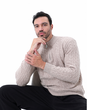 Suéter Trançado 100% Cashmere com Meio Zíper
