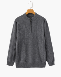 Suéter 100% Cashmere Canelado com Meio Zíper