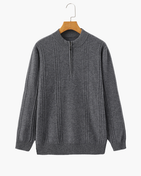 Suéter 100% Cashmere Canelado com Meio Zíper